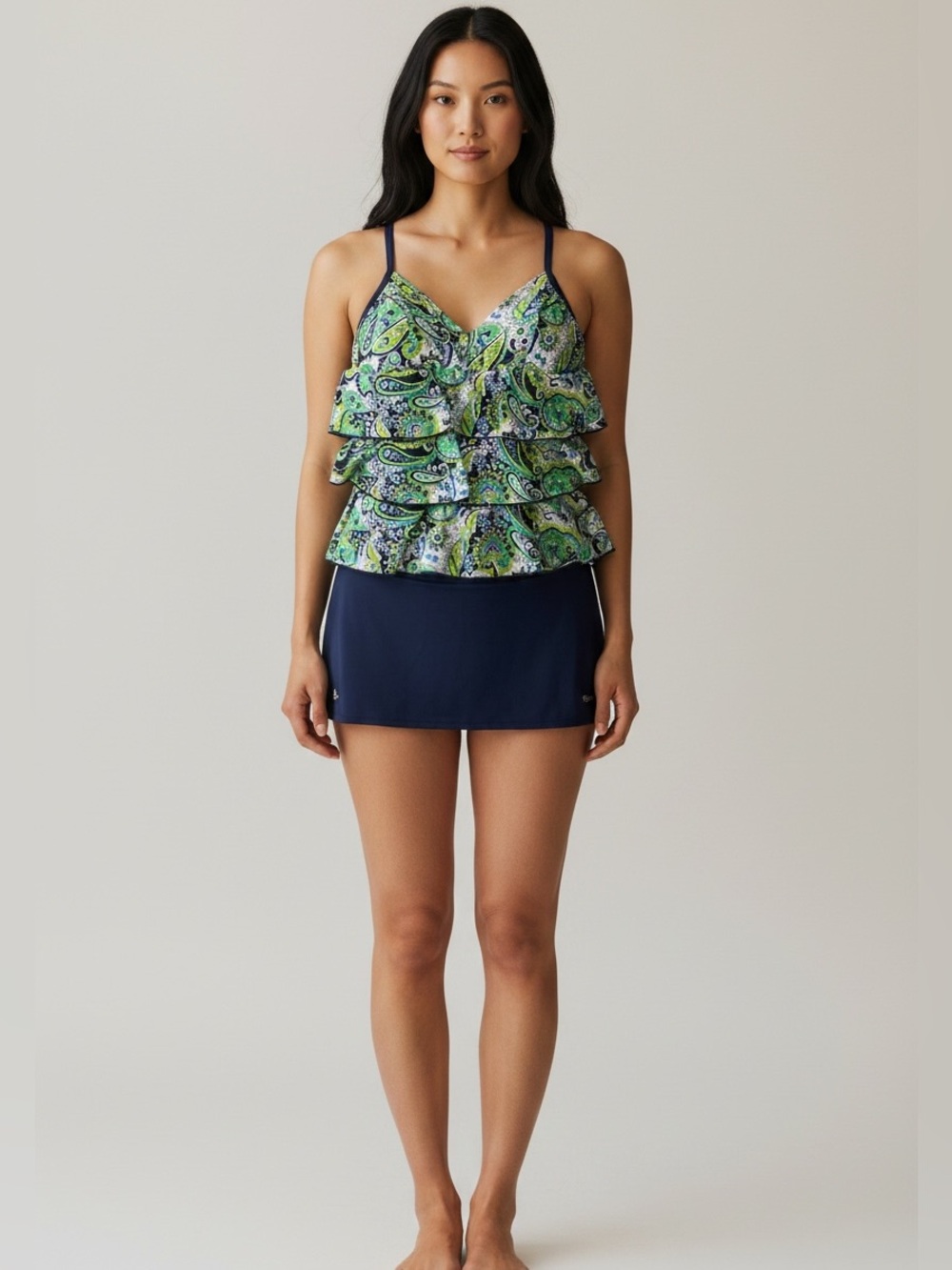 New Fit 4 UR tummy swim suit dress tier v neck tankini with skirt plus size 22